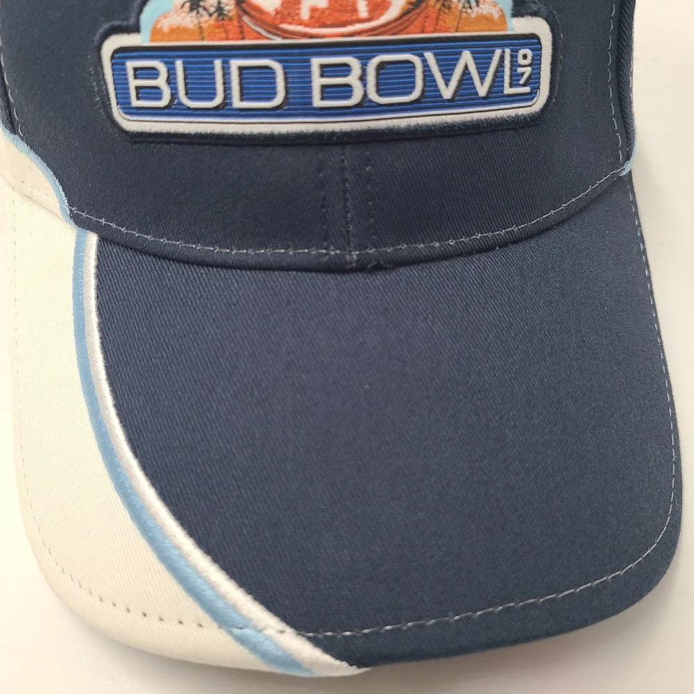 Vintage Bud‎ Bowl Hat Adjustable Bud Light Blue White Football 2007 Super Bowl